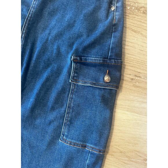 Denim Cargo Skirt midi length front slit size Small - Picture 4 of 5